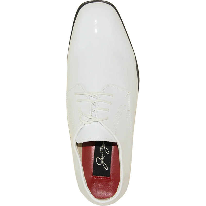 Bravo Mens Classic Formal Shiny Patent Tuxedo Shoe in White