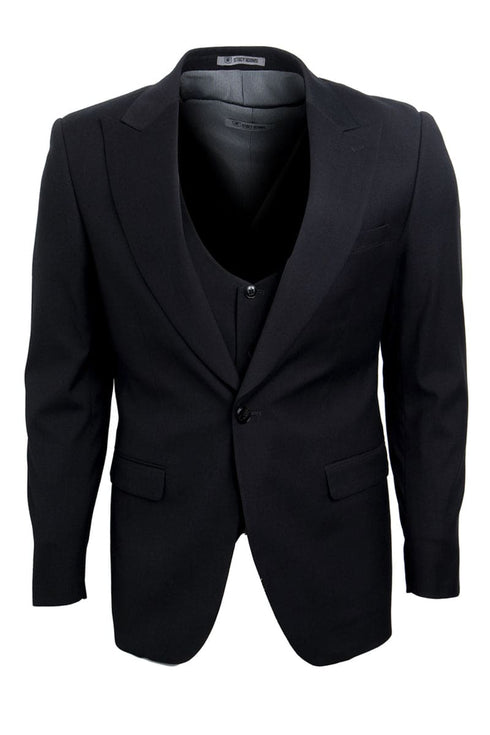 Mens Stacy Adams Suit - Stacy Adams Suit Men's Black Suit - One Button Peak Lapel with Vest