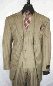 Beige Pinstripe Suit - AlbertoNardoniStore