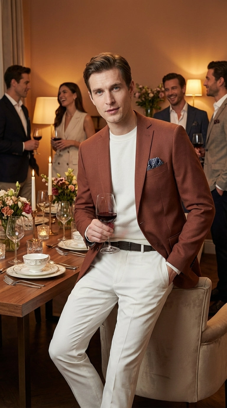 Mens Rustic Brown Light Burnt Orange Copper Blazer – Classic Fit Single Breasted Formal Casual Dress Jacket