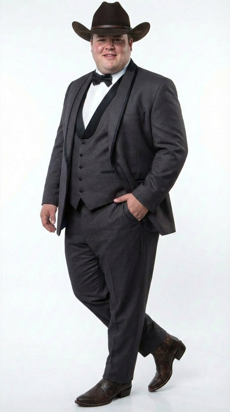 Charcoal Gray Western Tuxedo for Men | Classic Three Piece Formal Wedding and Evening Cowboy Tuxedo Suit With Trim Peak Lapel