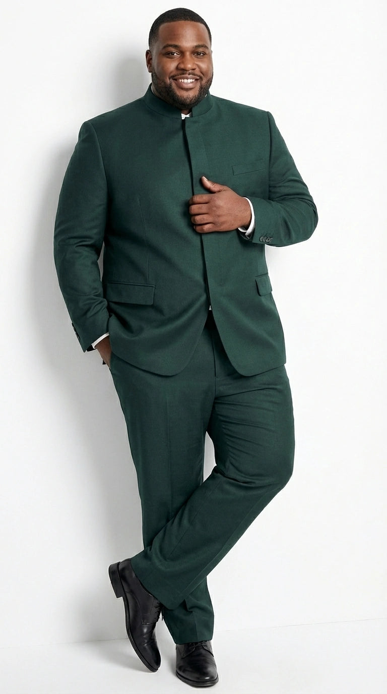Men’s Olive Green Tuxedo Mandarin Collar Suit – Modern Nehru Style Formal Suit for Wedding Banded Collar