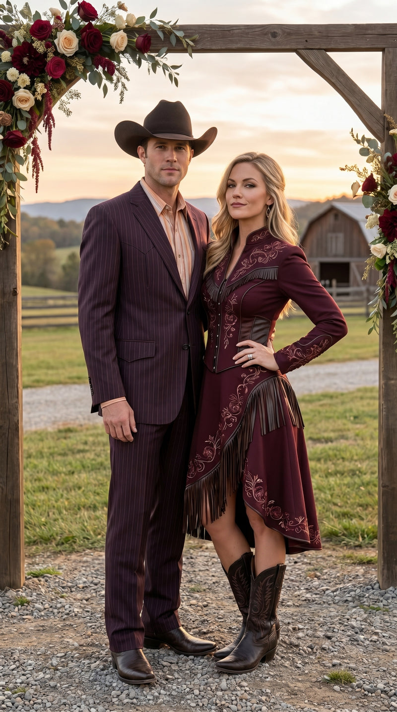 Men’s Brownish Black Pinstripe Western Suit, Cowboy Formal Wedding Ranch Dress Suit Set Slim Fitted