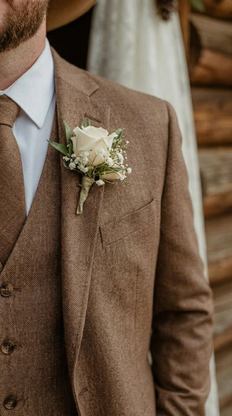 Men’s Light Brown Western 3 Piece Suit – Classic Country Style Blazer Vest Pants Set, Formal Cowboy Suit Toast