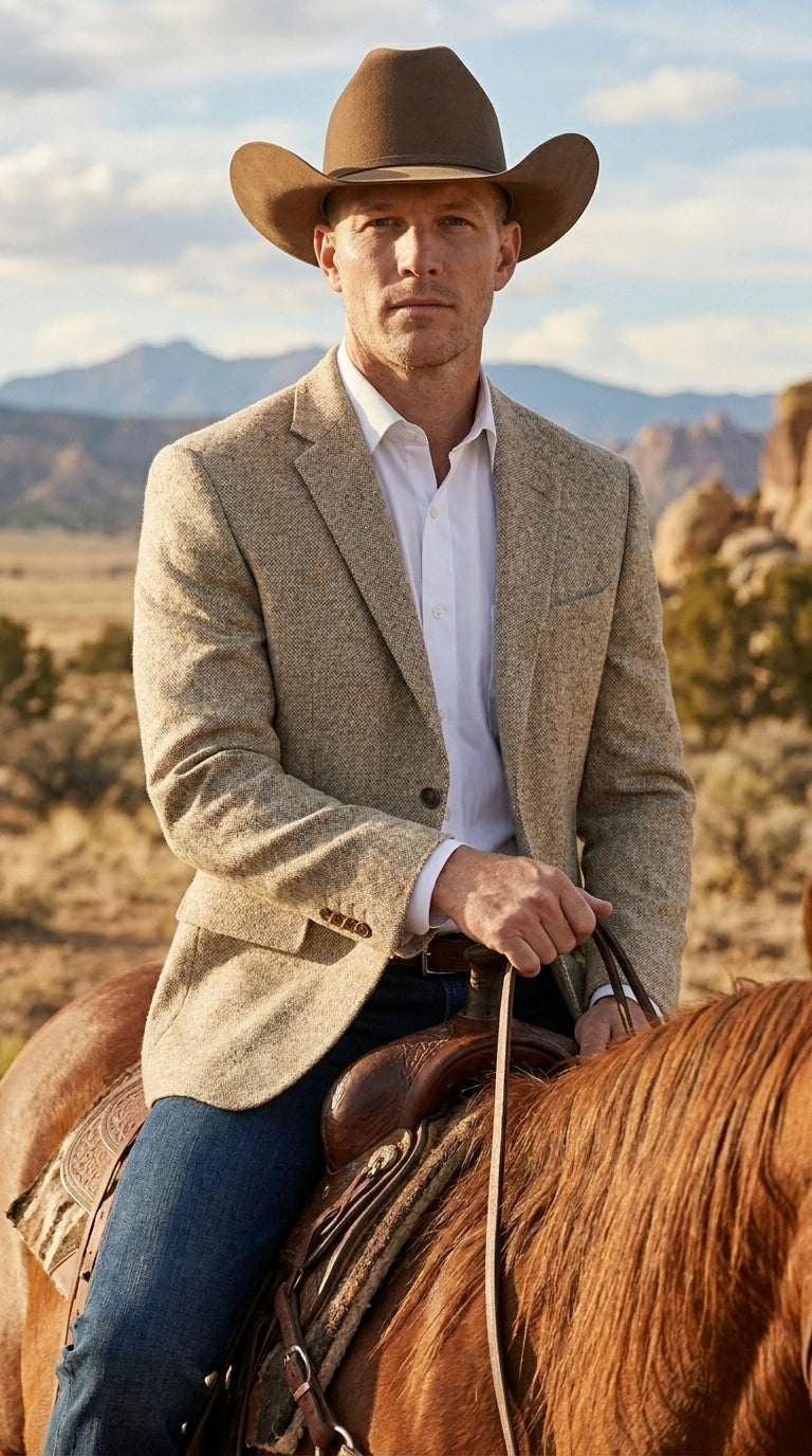 Men’s Light Tan Sand Tweed Cowboy Blazer – Country Style Western Jacket for Casual, Ranch, Saco Para Vaquero