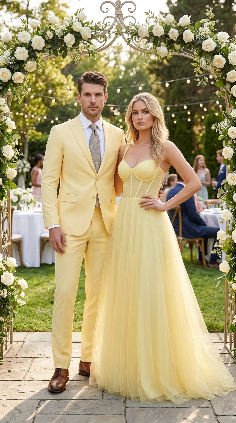 Men’s Pale Yellow 2 Piece Suit, Formal Dress Suit for Weddings, Prom, Parties, Summer Events, and Special Occasions By Vitali