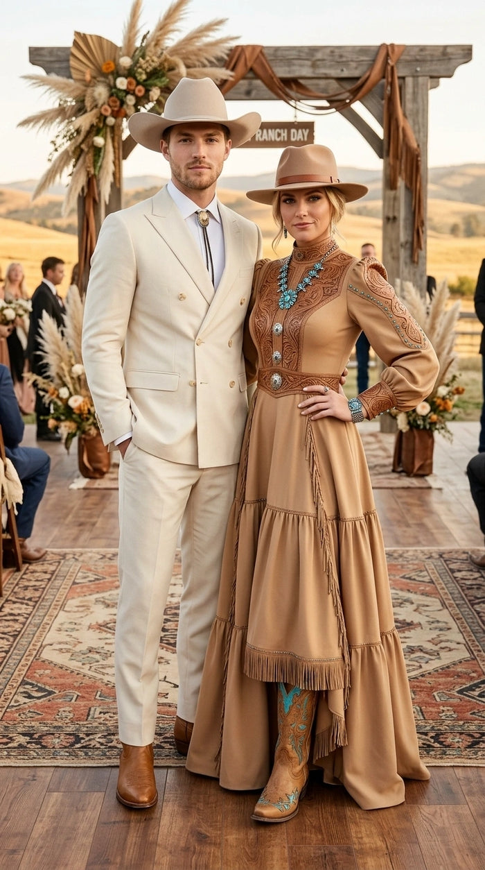 Men’s Tan Linen Cowboy Suit, Double Breasted Western Wedding Formal Western Suit Country style in Beige Tan Color
