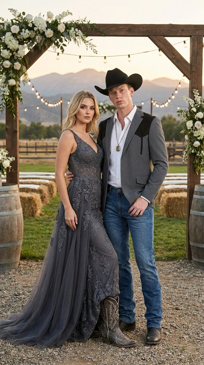Men’s Dark Charcoal Western Blazer with Black Suede Yokes, Cowboy Sport Coat for Ranch Wedding and Country Events By Platini