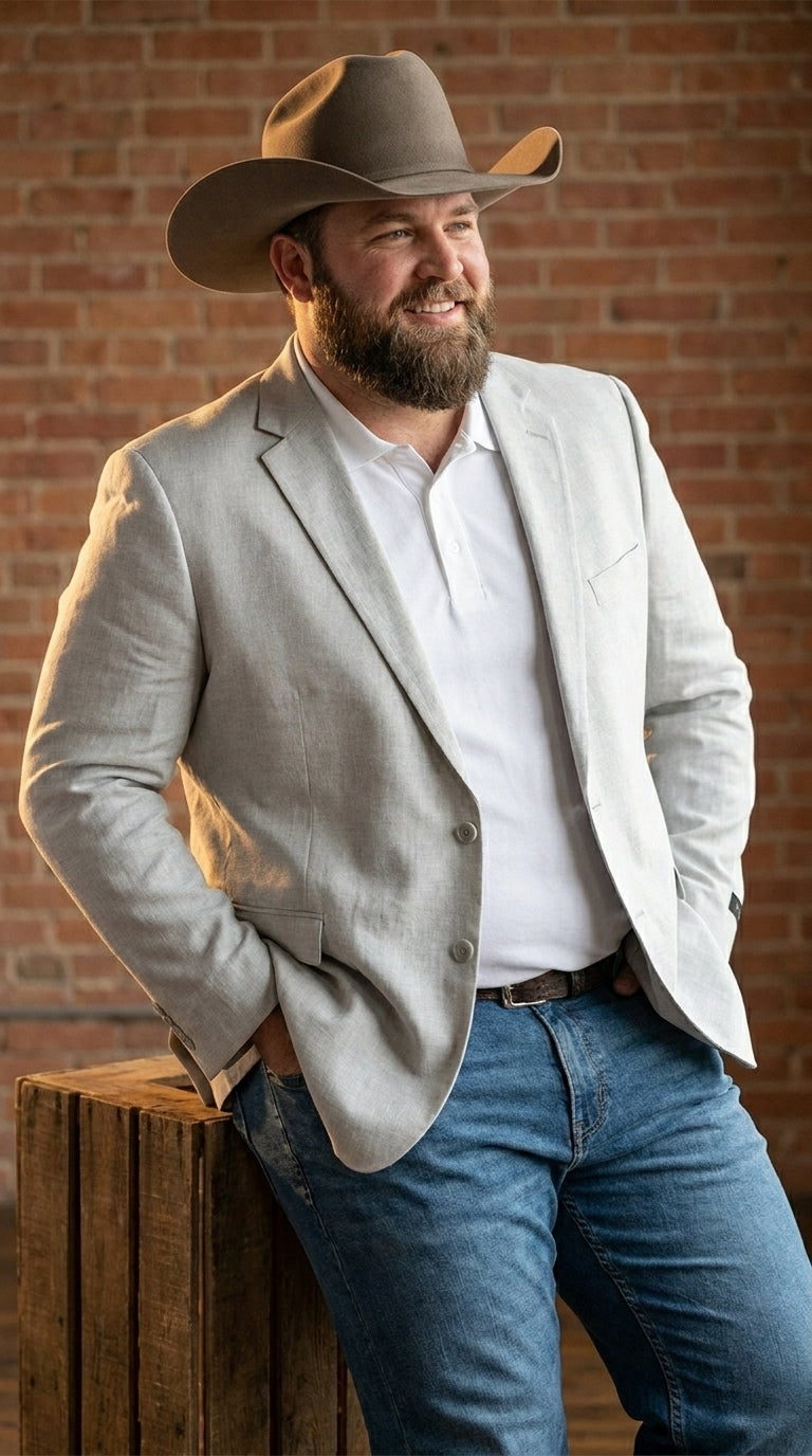Men’s Very Light Grey - Linen Western Cowboy Blazer, Formal Sport Coat for Weddings, Parties, Country Events, and Casual Dress Wear in Ice Ash Color