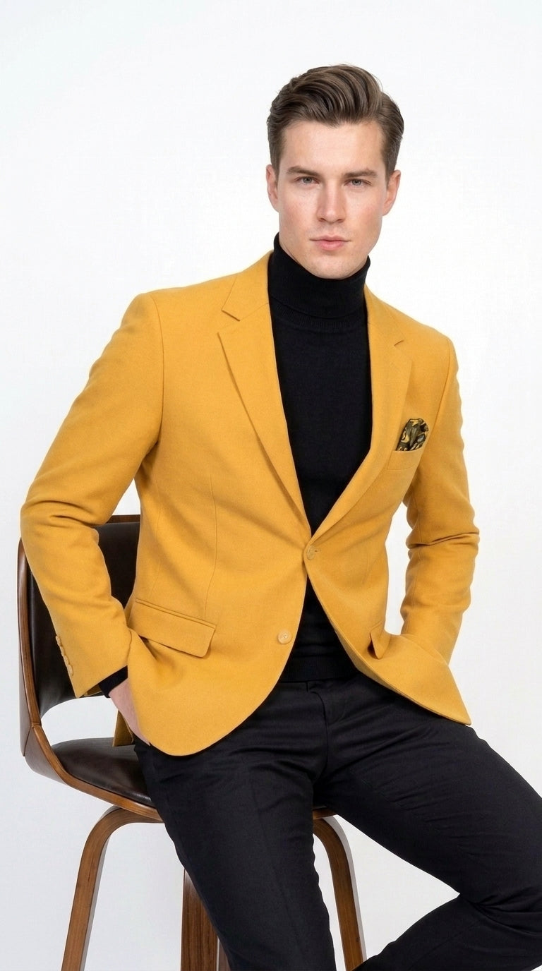 Men’s Mustard Gold Blazer, Fashion Sport Coat Wedding Party Church Dress Jacket
