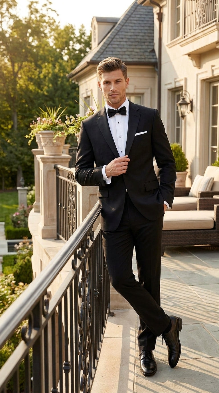 Men’s Black Uniform Tuxedo – One-Button Satin Lapel Formal Suit for Weddings, Prom and Events