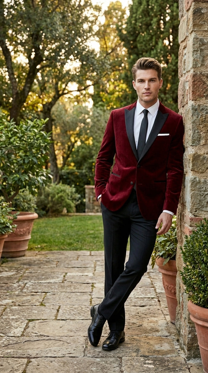 Velvet Velour Formal Sport Coat Two Tone Trimming Notch Collar Black and  Burgundy ~ Maroon Suit ~ Wine Color Men's blazer Burgundy Tuxedo
