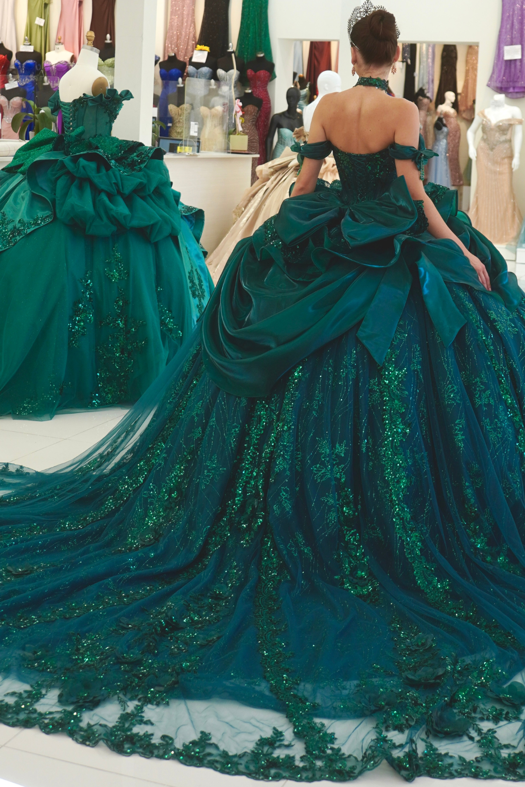 Off-Shoulder Sweetheart Beaded Corset Glitter Ball Gown Quinceañera Dress by Layla K LK313