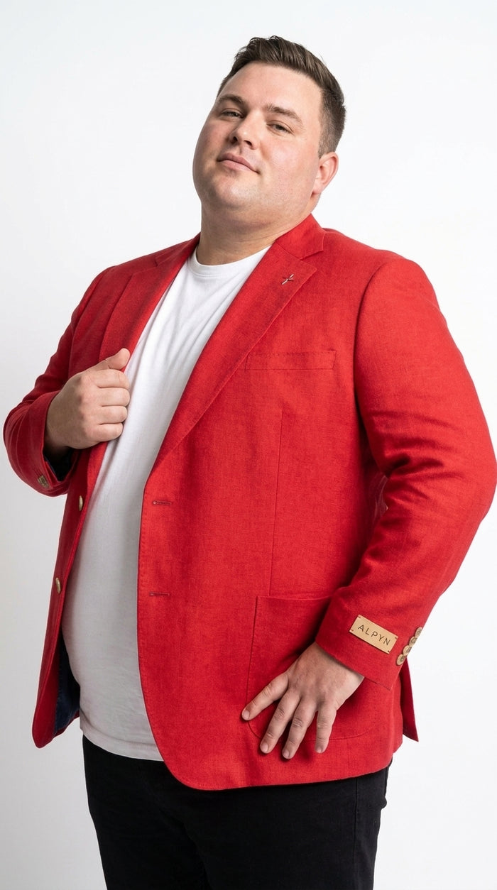 Men’s Red Linen Blazer – Two-Button Wedding, Business and Smart Casual Sport Coat