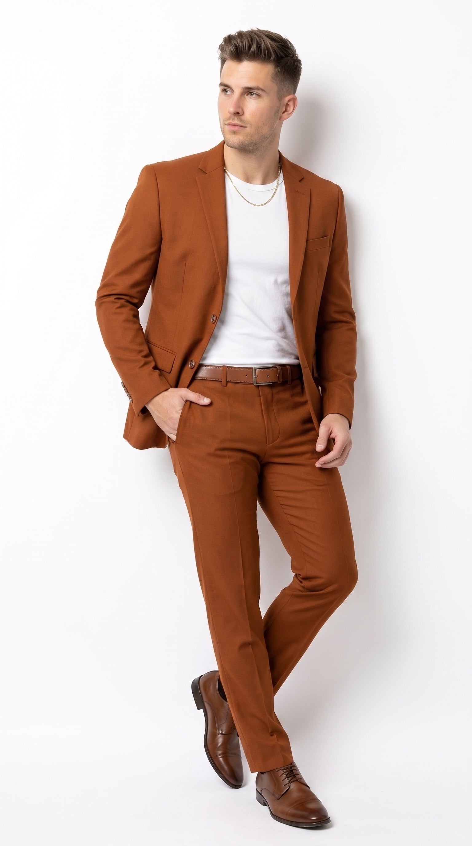 Men’s Burnt Orange Modern Fit Suit – Slim Fit Wedding, Prom and Formal 2-Piece Suit Copper Brick Color