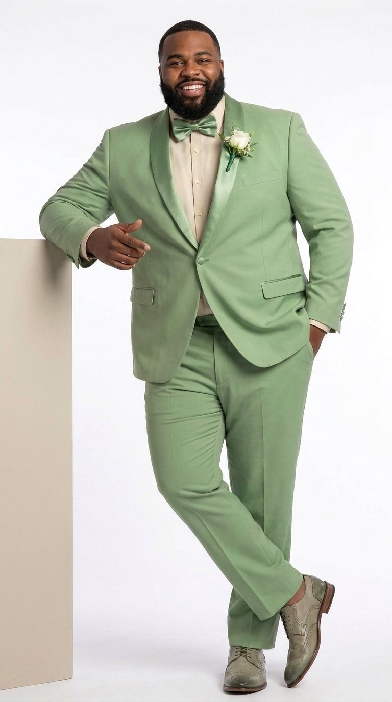 Mens Sage Green Wedding Tuxedo, Shawl Lapel Formal Groom Prom Tuxedo Suit