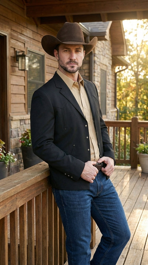 Mens Black Western Blazer Set – Cowboy Style Formal Jacket and Pants Outfit Country Western Suit