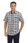 Mens Textured Plaid Walking Suit in Navy/white by Dreams by Zacchi – 2 Piece Leisure Outfit with matching shirt and pant-$99