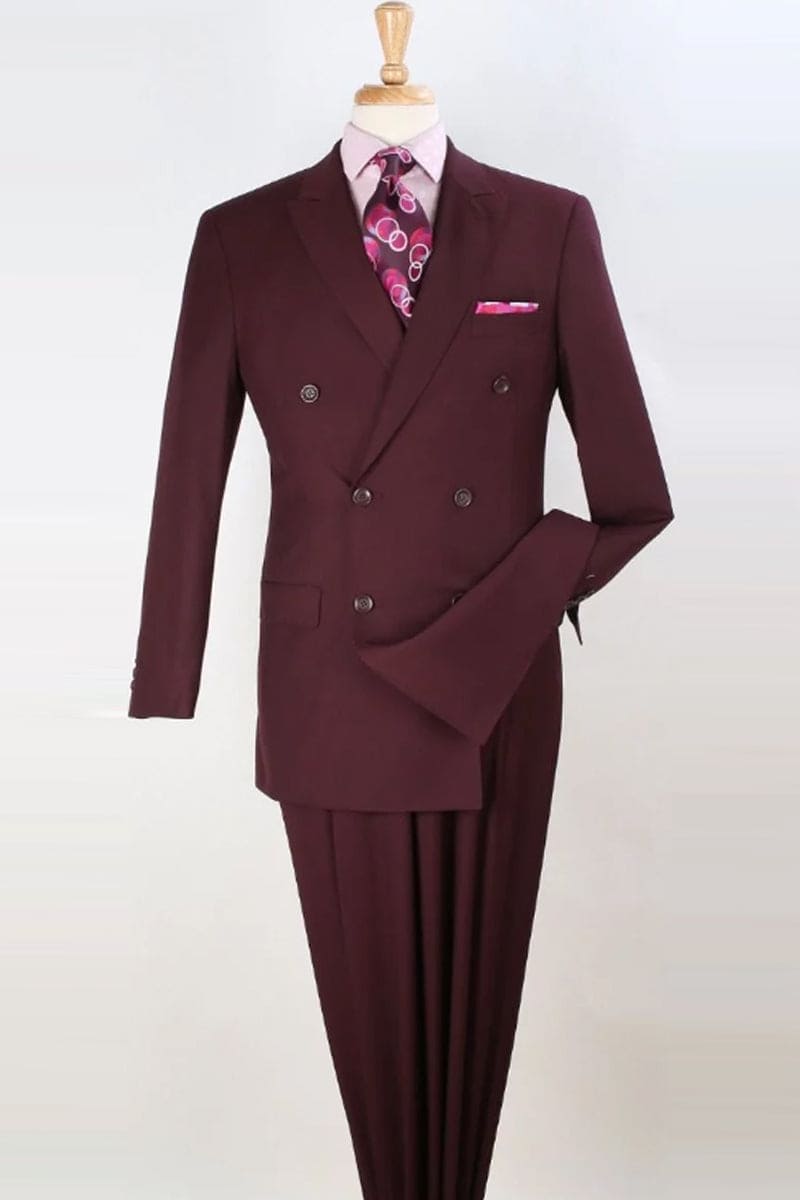 Apollo King "Burgundy Men's Classic Double Breasted Luxury Wool Feel Suit - Designer Brand"
