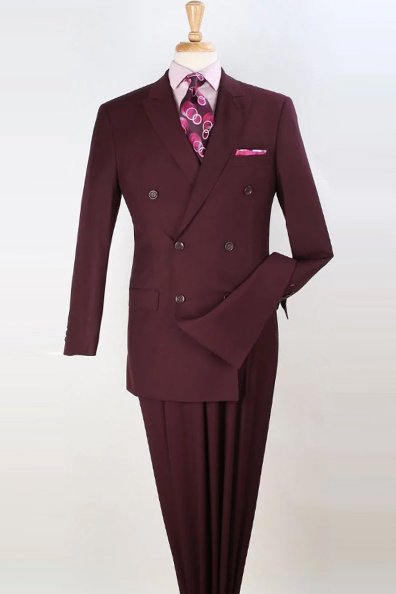 Apollo King Burgundy Wool Feel Double Breasted Suit