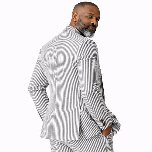Inserch Mens Premium Cotton Seersucker Stripe Suit – Black