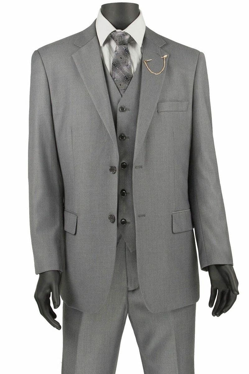 Apollo King "Classic Men's Light Grey Suit - 2 Button Vested Single Pleated Pant"