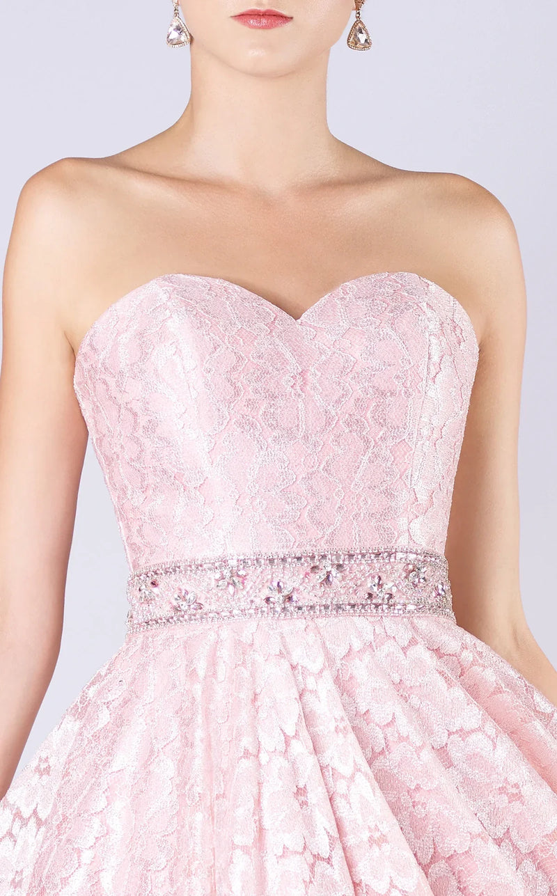 MNM Couture M0060 Strapless Sweetheart Lace Gown in Pink