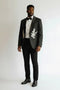Men’s Elio Black & Silver Embellished Tuxedo – Luxury 3 Piece Prom & Wedding Suit with Shawl Collar