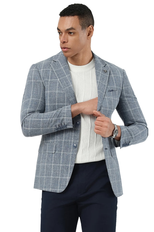 Men's Stacy Adams Modern Fit Windowpane Plaid Blazer in Light Blue