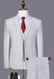 Mens White With Black Pinstripe Suit