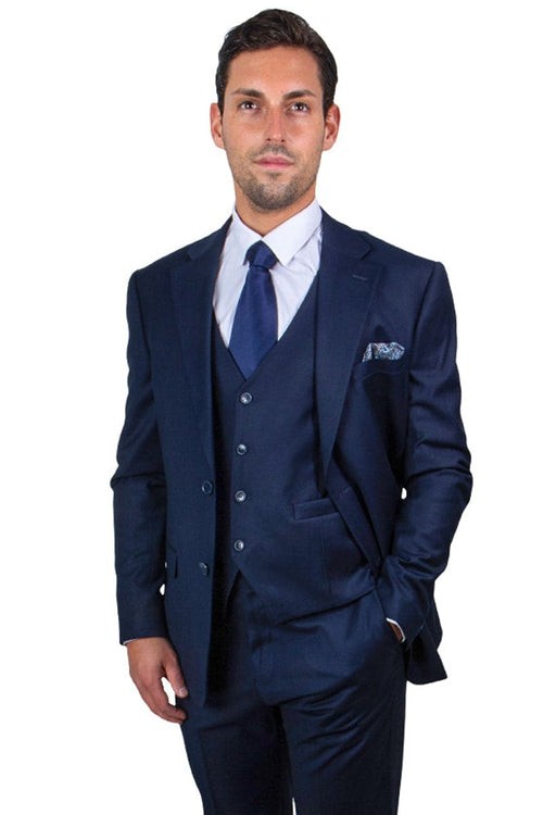 "Mens Stacy Adams Suit -Stacy Adams Suit Men's Two Button Vested Basic Suit in Navy Blue"