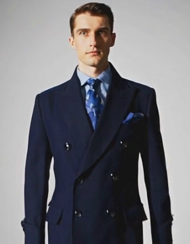 "Men's Navy Wool Peacoat â€“ Double Breasted 3/4 Length Overcoat"