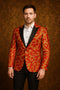 Men's Red and Gold Baroque Tuxedo Jacket with Black Satin Shawl Lapel