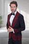 Men's Designer Red Flower Rhinestone Studded Prom & Wedding Tuxedo in Black