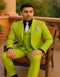 Men's Lime Green Three-Piece Suit with Floral Tie â€“ Slim Fit Tuxedo for Weddings & Parties