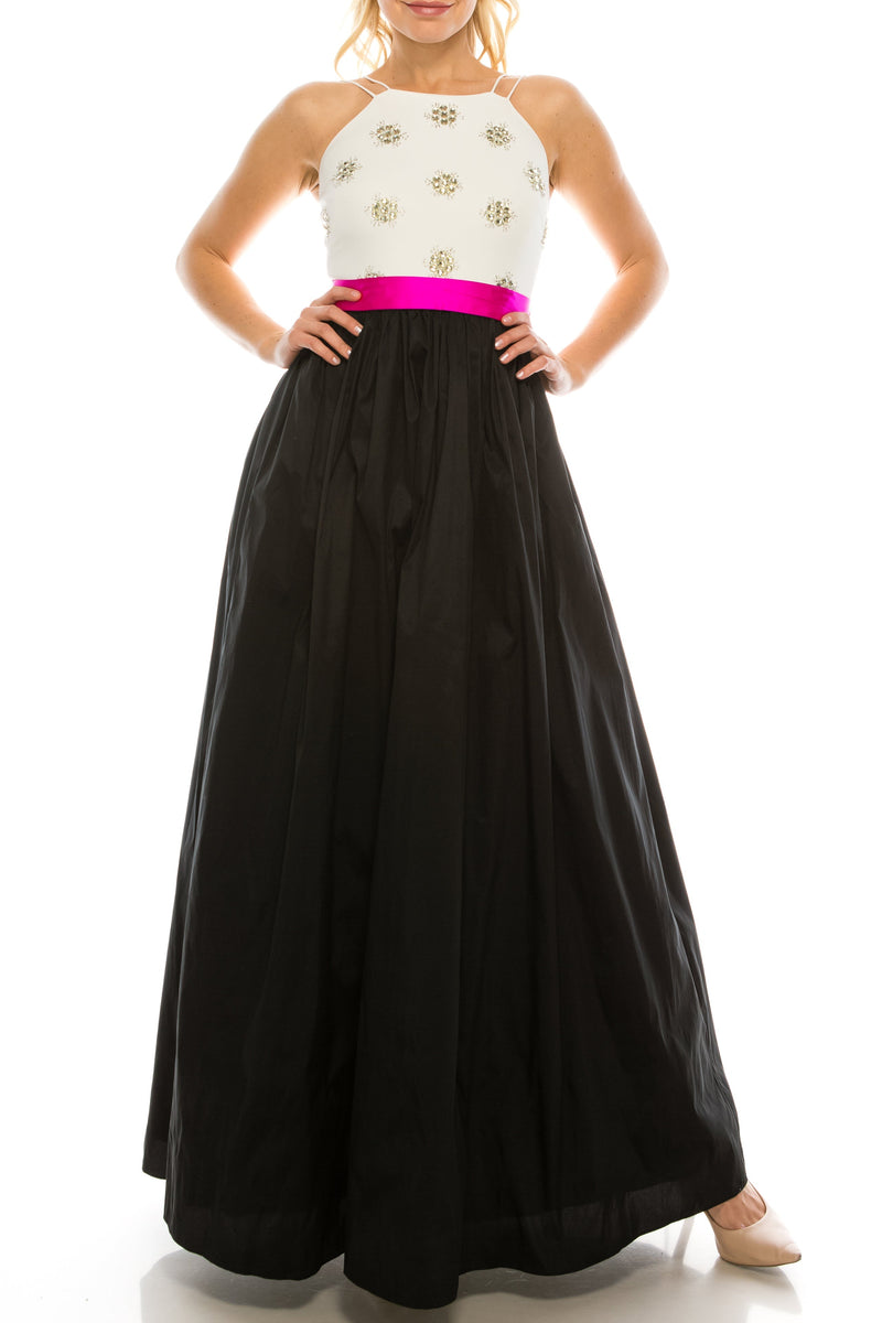 Aidan Mattox 054469600 Embellished Halter A-Line Dress with Sleeveless Design and Beaded Detailing