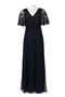 Aidan Mattox MD1E201195 V-Neck Cape Sleeve Embellished A-Line Dress with Beaded Detailing