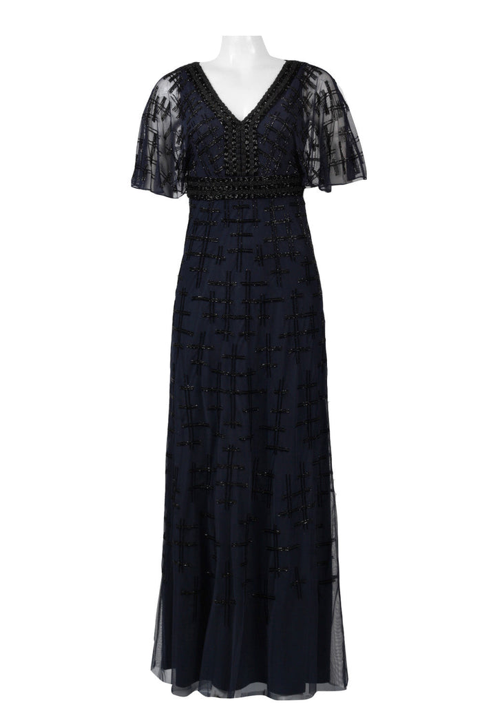 Aidan Mattox MD1E201195 V-Neck Cape Sleeve Embellished A-Line Dress with Beaded Detailing