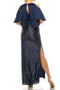 Aidan Mattox MD1E201424 Cold Shoulder Embellished Blouson Dress with Cape Sleeves and Crew Neckline