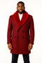 Mens Double-Breasted Burgundy Overcoat with Red Faux Fur Shawl Collar â€“ Alberto Nardoni Winter Coat