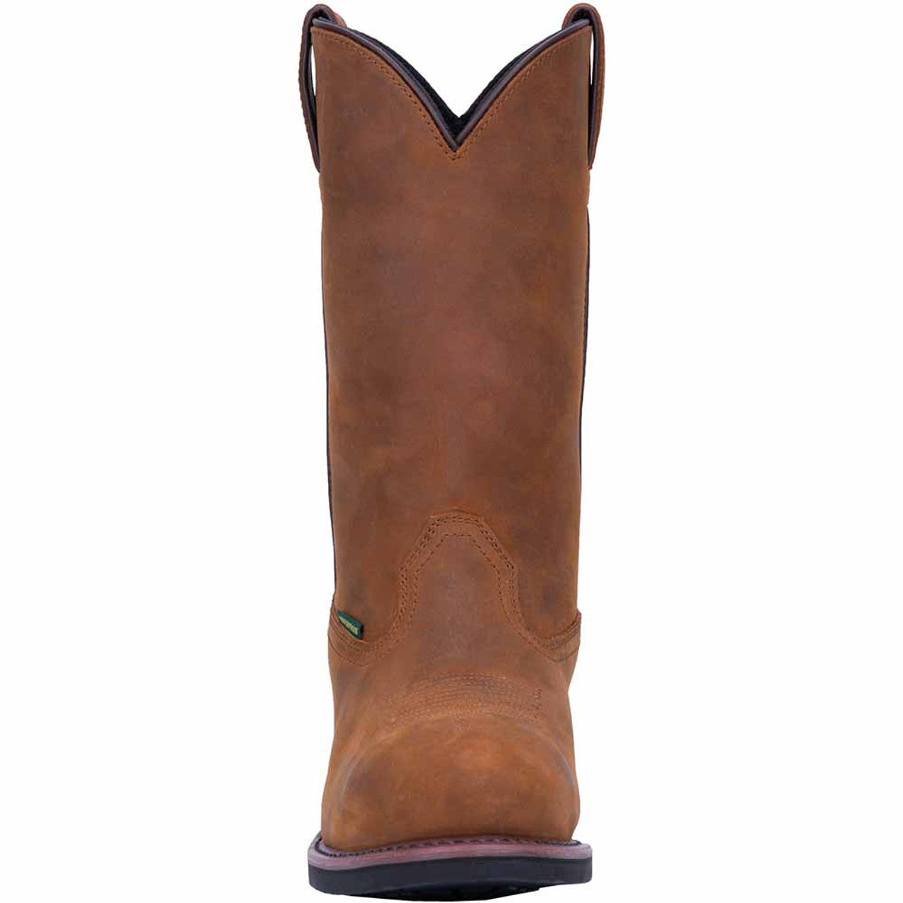 Dan Post Albuquerque men's cowboy boots. Tan leather mid-calf design with round toe and pull tabs. Reinforced stitching, scalloped topline. Durable build, contrasting sole.
