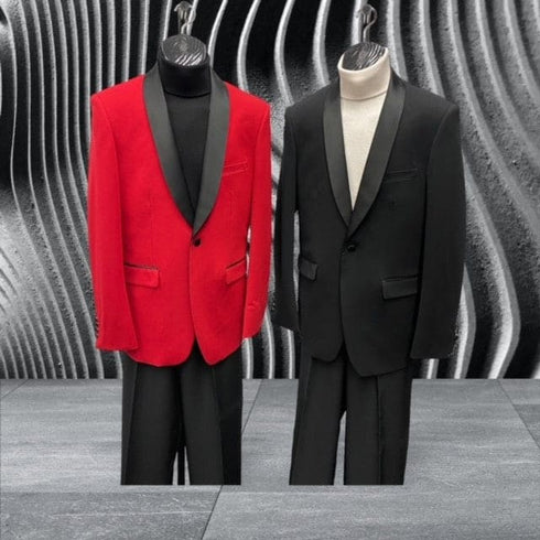 Mens Big and Tall Blazer - Red Black Plus Size Tuxedo Jacket