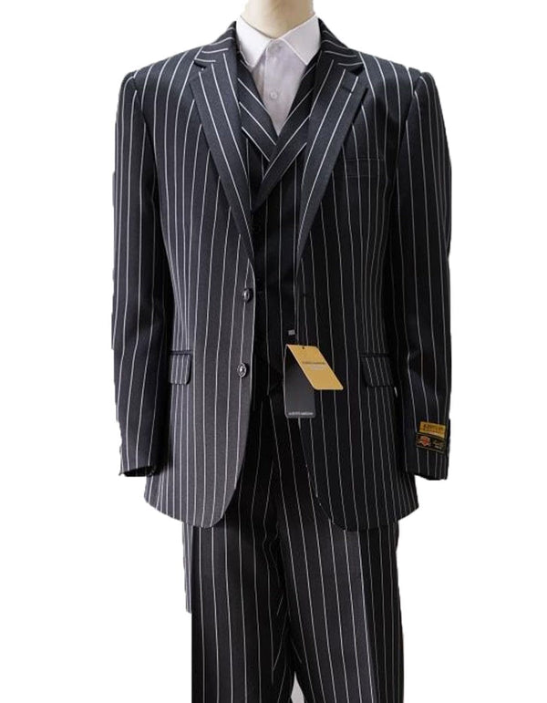 Gangster Suit - Mobster Suit - Mafia Suit For Mens Vested Gangster Pinstripe Black & White Suit