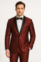 Men's Burgundy Shiny Tuxedo with Black Satin Shawl Lapel – Ultra Slim Fit Party & Prom Suit