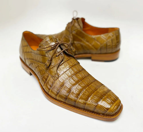Mezlan Anderson Camel Crocodile Oxford – Exotic Plain Toe Dress Shoe