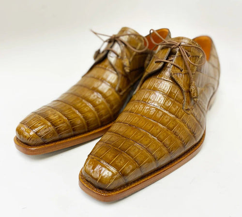 Mezlan Anderson Camel Crocodile Oxford – Exotic Plain Toe Dress Shoe