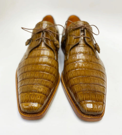 Mezlan Anderson Camel Crocodile Oxford – Exotic Plain Toe Dress Shoe