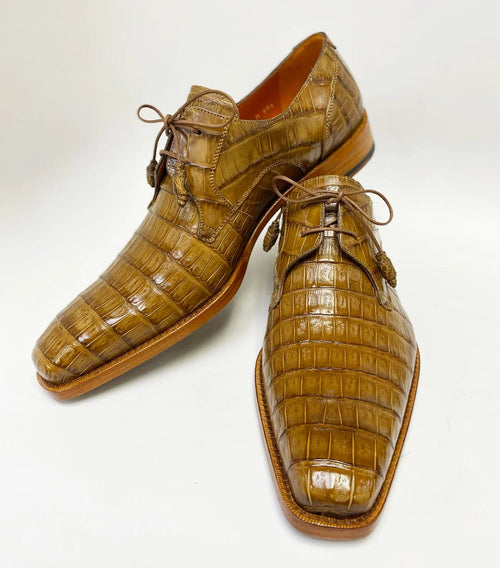 Mezlan Anderson Camel Crocodile Oxford – Exotic Plain Toe Dress Shoe