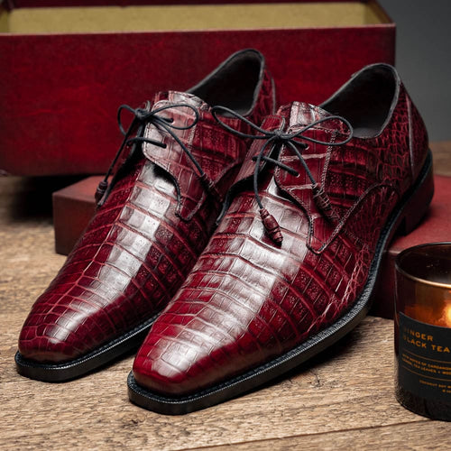 Mezlan Genuine Crocodile Derby Shoes – Men’s Exotic Leather Dress Shoes On Sale