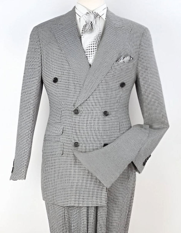 Double Breasted Suits - Vested Suits Wool Fabric - Apolo King Brand - Black Houndstooth Suit